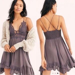 Free People FP One Adela Slip Dress Charcoal Purple